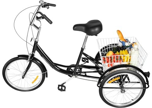 lalaleny 20 Zoll Dreirad für Erwachsene Fahrrad Dreirad mit Einkaufskorb 8 Gang Senioren 3 Räder Fahrrad Dreirädriges Cruiser City Tricycle für Städte Strände Fahrradwege Shopping (Schwarz)
