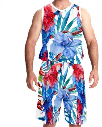 KQNZT Basketball-Trikot, Trikots für Herren, Basketball-Trikot, tropische Papageienblüte, Design 718, XXXL