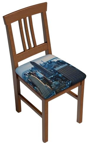 ZHONGSK Stretch-Sitzbezüge für Esszimmerstühle, New York Fashion City, quadratisch, abnehmbar, waschbar, mit Bändern, Universal-Stuhl-Sitzschoner