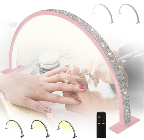 MOFGOE Lampada da Tavolo per Unghie da 21,7 Pollici, Lampada da scrivania a LED per Unghie a Mezzaluna Luce ad Arco per Unghie, Luce per Unghie da 29 W con Telecomando, Lampade,Rosa,55cm/21.7in