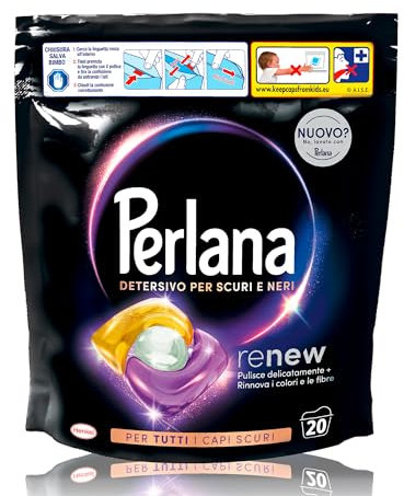 Perlana Detersivo Caps per Scuri e Neri (20 Caps), Detersivo lavatrice in capsule per tutti i capi scuri, Detersivo capi neri per pulizia delicata e fibre rinnovate