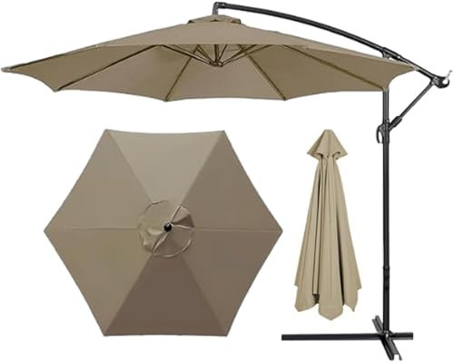 2m/2,7m/3m Toldo De Repuesto para Sombrilla De 6 Varillas/8 Varillas, Cubierta De Tela para Parasol En Voladizo para Jardín, Patio, Playa, Piscina, Mercado (2.7m/8.8ft (8Varillas),Gris pardo)