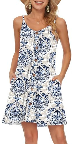 WNEEDU Mini robe d'été décontractée pour femme - Cache-maillot à bretelles fines, col en V et poches, L