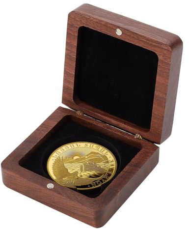 PH PandaHall Münzen-Display-Box Quadratische Herausforderung Medaille Münze Vitrine Box Walnuss-Münzpräsentationsbox Halter Samt innen Geschenkbox Aufbewahrungsbox 6.8cm