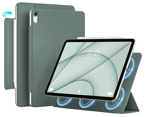 JKSML Magnetisch Hülle für iPad Air 11 Zoll M3/M2 (2025/2024) & iPad Air 5./4.Generation 10.9 Zoll (2022/2020),Unterstützt Pencil Pro/USB-C, Dünn und Leicht Design für Büro/Uni,Dunkelgrün