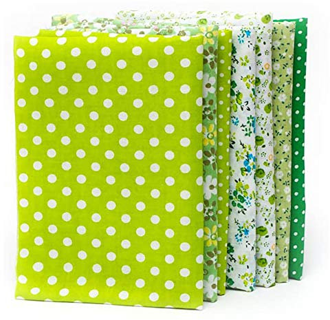 Patchwork DIY Stoffpaket, 7 Stücke Baumwollstoff Quadrate, Baumwolle Stoff zum Nähen, Quilten, Basteln, mit verschiedenen Farben, 25 * 25cm, für Handwerk, DIY Projekte (GREEN)