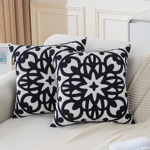 Jayusaror Kissenbezug 40x40 cm Schwarz Kissenbezüge Dekokissen Mandala Boho Kissenhülle Sofakissen Weiche Samt Couchkissen für Wohnzimmer Sofa Schlafzimmer,2er Set