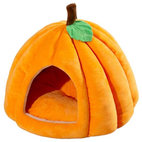 1pc Cat Cave Katzenbett Kürbis-Form Halloween Katzenhöhlenbett geschlossene thermische Katzenhaus weich Bequeme Dampproof-Katzenbetten für Innenkatzen, s