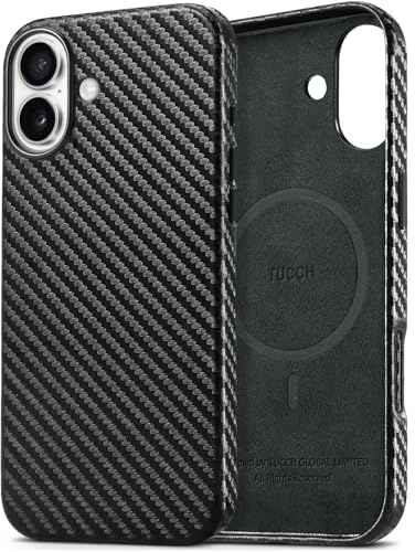 TUCCH PU Leather Case for iPhone 16 Plus (6.7) 2024, Magnetic Slim Case[Wireless Charging] Shockproof Anti-Slip Protective Cover[Anti-Fingerprint] Compatible with iPhone 16 Plus, Carbon Fiber Black