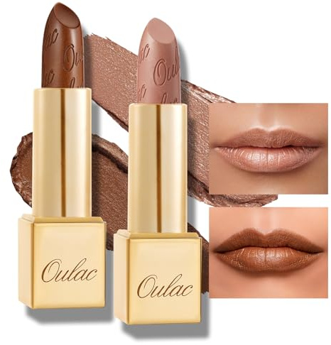 OULAC Metallic Shine Glitter Lipstick Set, Nude High Impact Lipcolor, Lightweight Soft and Ultra Hydrating, Long Lasting, Vegan 08+10