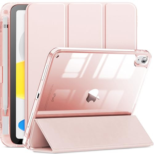 INFILAND Coque pour iPad (A16) 11ème Génération 11 Pouces 2025/iPad 10ème Génération 10,9 Pouces 2022, Étui Housse de Protection Transparent Total avec Porte Pencil, Réveil/Sommeil Auto, Rose