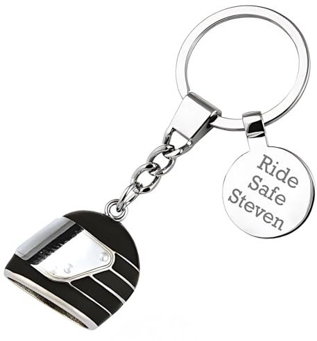 EIO Gifts Personalised Black Motorbike/Motorcycle Helmet Keyring | Unique Gift for Bikers, New Drivers, Men and Women | Cool Keychain Accessories for Superbike, Mopeds, Keys and Bag | Boxed