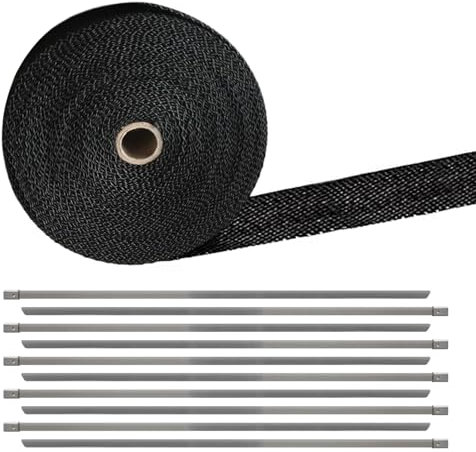 Zueyen Cinta de protección contra el calor, 15 muspuff, de fibra de vidrio, color negro, 15 muspuffband con 10 bridas de acero inoxidable, para motocicleta, colector de abanico, cinta térmica (15 m)