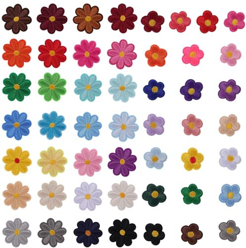 50 Pieces Flower Patches for Clothes, Embroidered Repair Patches, Sunflower Iron on Patches, Cute Daisy Flower Iron on Patches, Colorful Flower Iron on Patches for Hats Jeans Clothes DIY Patches