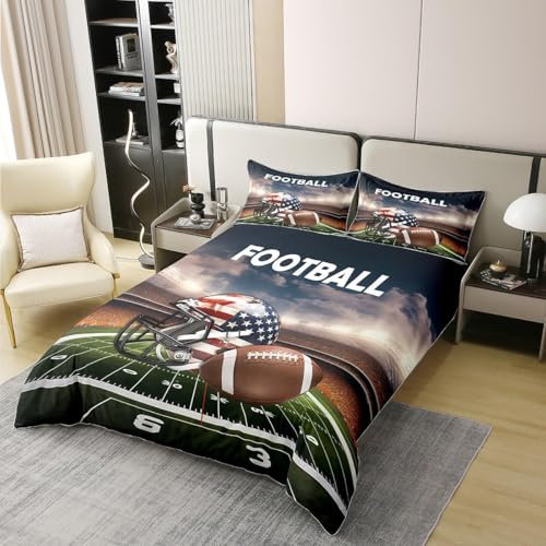 Pechiwuo Amerikanischer Fußball Bettwäsche 155x220 Weich Kuschelige Mikrofaser 3D Druck Usa Bettwäsche-Sets Bettbezug und 2 Kissenbezug 80x80 cm mit Reißverschluss z1249