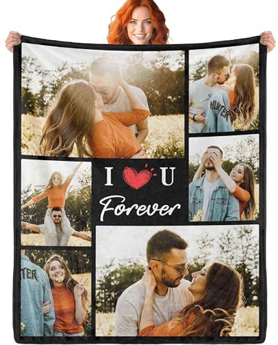 ERICAT personalised blanket with Photo Text custom blanket customised blanket Throws customisable blanket Picture Blankets customized Valentines Day Gifts for Mom Dad Couple Girlfriend Boyfriend