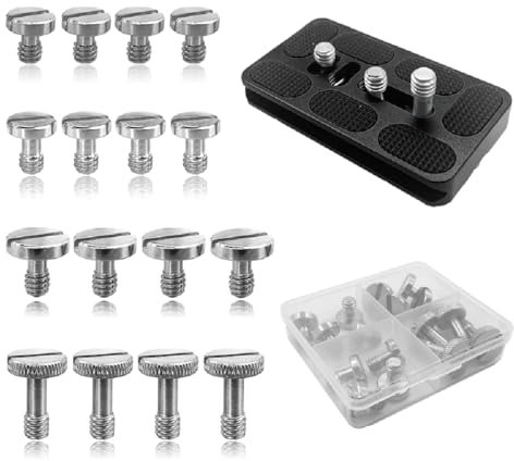 AONTOKY 16PCS Camera Screw Set 4 Sizes Stainless Steel 1/4-20 Slotted Camera Screw Kit Quick Release Plate Mount Screw Tripod Monopod Screw