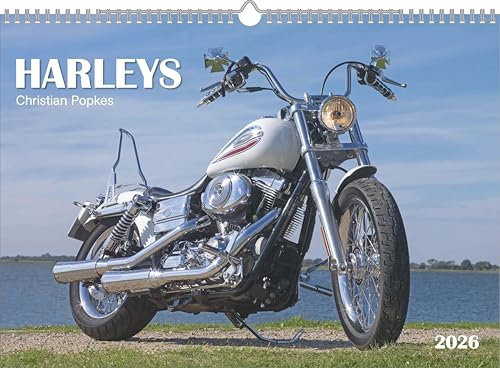 N Neumann - Harleys 2026 – Wandkalender A3 (42x30 cm) mit 12 Monatsblättern, 4-sprachigem Kalendarium & Spiralbindung, Motorrad-Kalender für Fans & Sammler