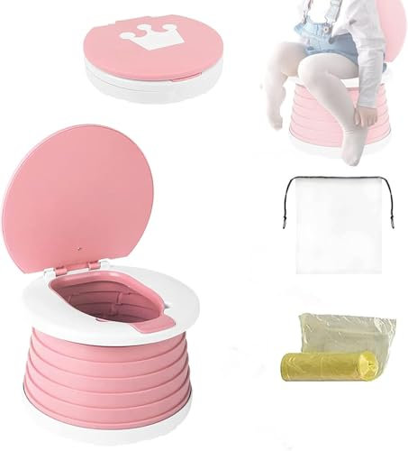 Bolale Faltbares Töpfchen,Töpfchen Unterwegs Kinder,Kinder Töpfchen für Unterwegs,Potty Training Toilet,Camping für Autoreisen Oder Heimnutzung mit 45 Ersatzbeuteln (pink)