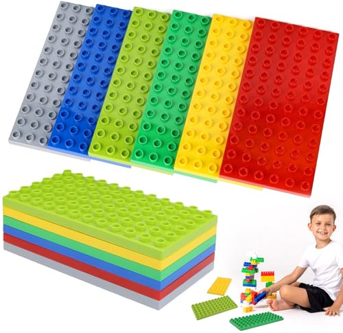 UVVRUR Bauplatte Platten Bauplatte für Bausteine, 12 Stück, 19 x 9,5 cm, Große Grundplatte Kompatibel mit großen Bausteinen Aller führenden Marken (12 Stück-6 Farbe)