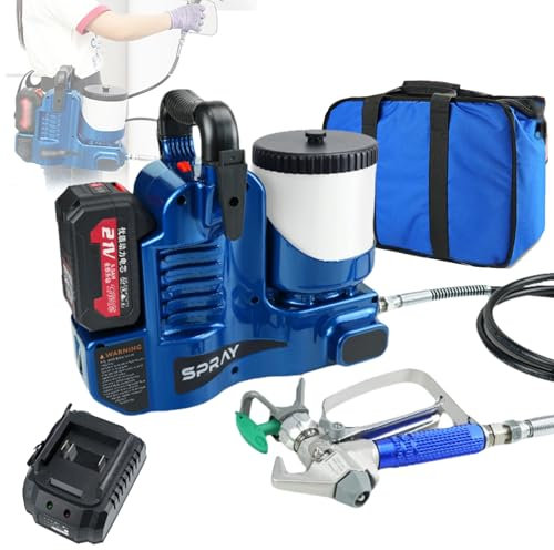Pulverizador de Pintura Airless Inalámbrico de 500W – Pulverizador Eléctrico de Alta Presión de 1,2L, Ajuste de 6 Velocidades, 2250 PSI, Flujo de 1,1L/min, 2 Baterías para Interiores y Exteriores