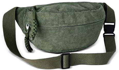 dogmoon Umhängetasche Damen, Damen Bauchtasche aus Cord, Cord Bauchtasche, Modische Umhängetasche Crossbody Bag für Outdoor Sport Reise Laufen Schule(Grün)