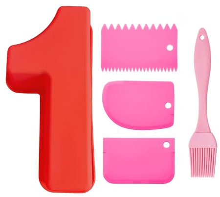UDNFHL Stampo Numero 1 A 1 Pezzo, Raschietto da 3 Pezzi E Pennello A Olio da 1 Pezzo, Stampo in Silicone, Strumenti per La Produzione di Torte, Utensili da Cucina, Accessori da Forno.
