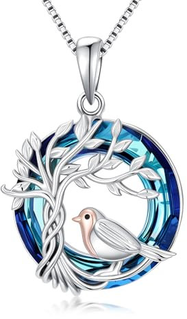 TOUPOP Robin Bird Necklace 925 Sterling Silver Tree of Life Robin Jewellery Anniversary Birthday Gifts for Women