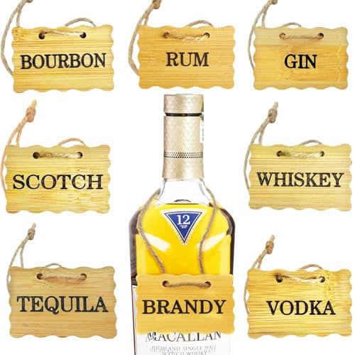 XANADU 8 PCS Decanter Tags for Liquor and Wine Bottles – Liquor Labels for Whiskey, Vodka, Rum, Scotch, Bourbon Brandy Tequila Gin Decanters– Elegant Bar Accessories for Home Décor and Entertaining, M