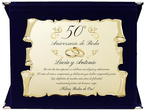 ByClay Laboratory Regalo Personalizado de Aniversario | Placa Conmemorativa de Boda | 25, 30, 35, 40, 50 Años de Matrimonio | Targa Bodas en Estilo Pergamino con Estuche Elegante