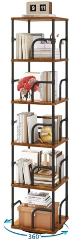 IBUYEK Librerias Girevole a 6 Ripiani,Libreria Verticale,Girevole a 360° con Display,Libreria da Pavimento,Scaffale in Piedi Multifunzionaleper Camera da Letto, Soggiorno,Marrone rustico,TBC005H