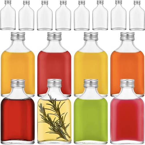 Danmu Art 16 Pack 100ml Glass Flask Bottles with Screw Lids - Airtight for Home Made Mead, Gin, Liqueur, Schnapps, Wine, Cider, Soda, Vodka & Christmas Gifts - Leak Proof, Reusable