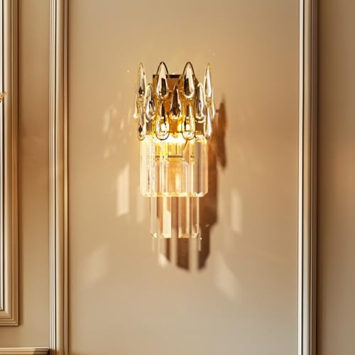 Vrygle Kristall Wandleuchte LED Rosa Gold: Moderne Wandlampe mit 2xE14 Lampen, 3 wählbare Farbtemperaturen, Innenleuchte für Wohnzimmer Schlafzimmer Flur Esszimmer Nachttisch Hotel Treppen