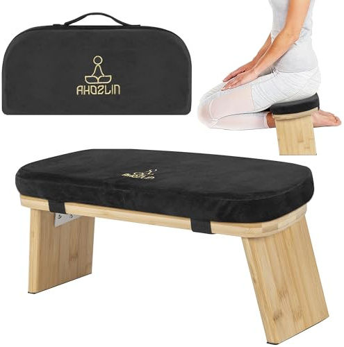 IPEB Foldable Bamboo Meditation Bench with Cushion Ergonomic Kneeling Stool | With Cushion, Ergonomic Yoga & Prayer Chair, For Floor Sitting, Solid Frame