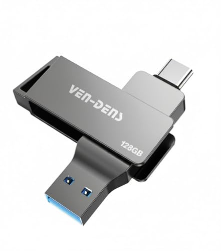 VEN-DENS Chiavetta USB 3.2 2 in 1 con doppia interfaccia di tipo C e USB-A, memoria esterna USB, in lega di zinco ad alta velocità, per Android, laptop, MacBook, Windows, smartphone e PC (128 GB)