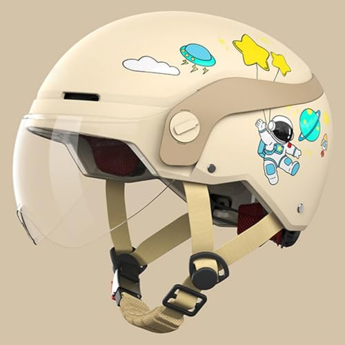 Motorradhelm Für Kinder Und Jugendliche, ECE-Geprüft, Offener Helm Für Elektroroller Und Straßenmotorräder Mit Sonnenblende, Retro-Halbhelm Für Jungen Und Mädchen Im Alter 7,50-62cm