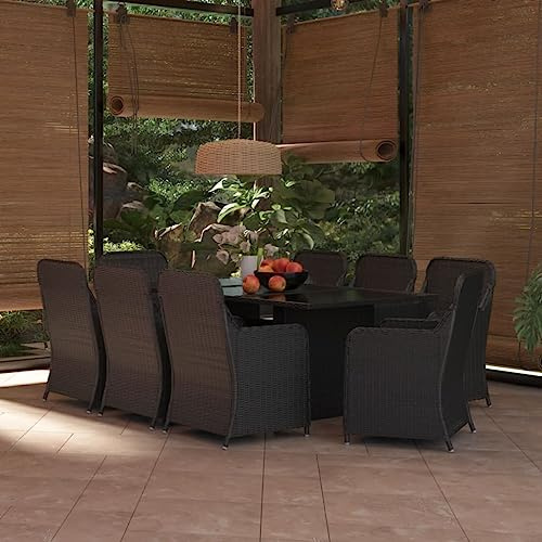 Holamys 9-TLG. Garten-Essgruppe Poly Rattan Schwarz für 8 Personen, großer Esstisch 200x100cm, wetterfestes Outdoor Möbel Set mit bequemen Stühlen für Terrasse & Balkon