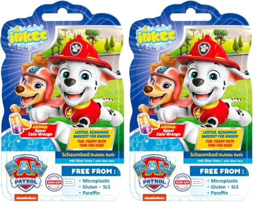 INKEE Bubble Bath Pat Patrouille - Bain moussant pour enfants, Liquide pour mousse de bain BLEUE avec Aloe Vera & arôme soda orange, 40g (Lot de 2)