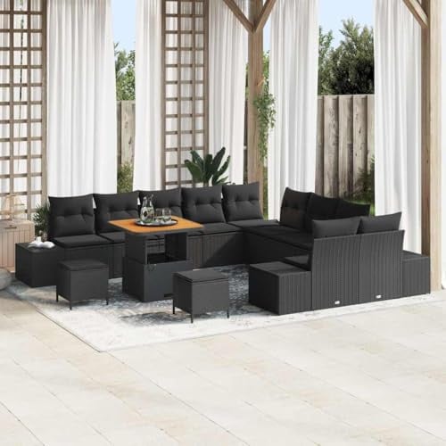 Frdhee Ecksofa Klein Loungemöbel,Garten-Sofa-Set mit Kissen 13 pcs Schwarz 80 x 80 x 71 cm,Eckbankgruppe für Innen und Außen