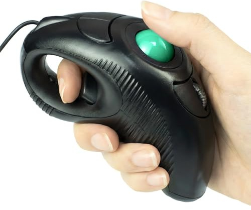 YUMQUA Finger Mouse, Handheld Trackball Mouse USB Wired Hand HeldThumb Ring Mice with Roller for Laptop Mac Window Computer Fits Left and Right Handed Users