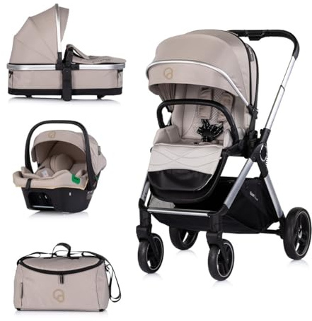 Chipolino Kombikinderwagen Euphoria 3in1 Sportsitz Babyschale umbaubar klappbar beige