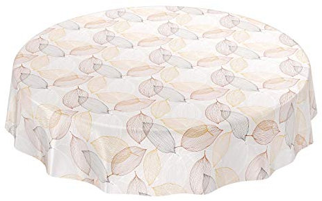 ANRO Wachstuchtischdecke Wachstuch Wachstischdecke Tischdecke abwaschbar Abstrakt Stimmung Laub Beige Rund 140cm