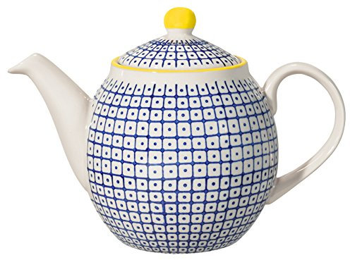 Bloomingville Teekanne Carla Lapis Retro große Kanne mit integriertem Sieb vor der Tülle Vintage ø 14 cm, lapis blau gelb, Keramik, fasst ca. 1200 ml