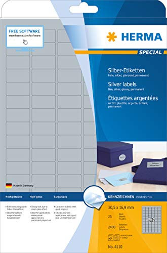 HERMA Etikett, Laser/Kopierer/Farblaser/-kopierer, selbstklebend, Folie, 30,5 x 16,9 mm, silber (2.400 Stück), Sie erhalten 1 Packung á 2400 Stück