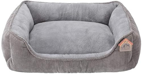 Hollypet Panier pour Chat Lit pour Chat et Petit Chien, Nid Rectangle de Peluche pour Chiot, Niche pour Sommeil, Coussin pour Animal, Gris (55 * 45 * 15cm)