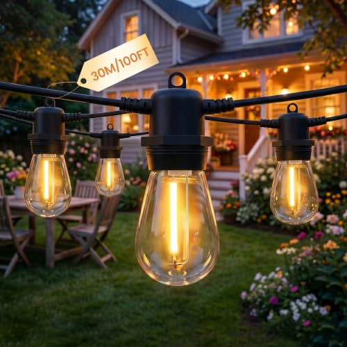 Bomcosy Catena luci esterno 45M S14 IP65, 45+3 lampadine infrangibili 2700K