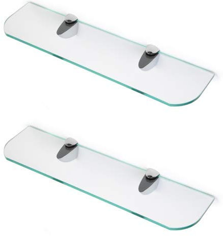 Étagères en verre trempé de 6 mm d'épaisseur avec coins incurvés et grande finition chromée. Prend en charge 600 mm et 500 mm environ. Noir, blanc et transparent (500 mm x 100 mm, 2 étagères
