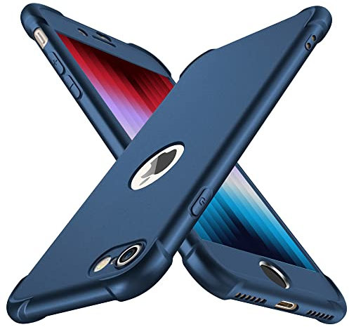 ORETECH Kompatibel mit iPhone SE 2020 Hülle mit 2 Stück Schutzfolie, 360 Grad Stoßfest Kratzfeste Dünn Schutzhülle TPU Silikon Hart PC Handyhülle für iPhone SE 2022 4,7 Zoll, Blau