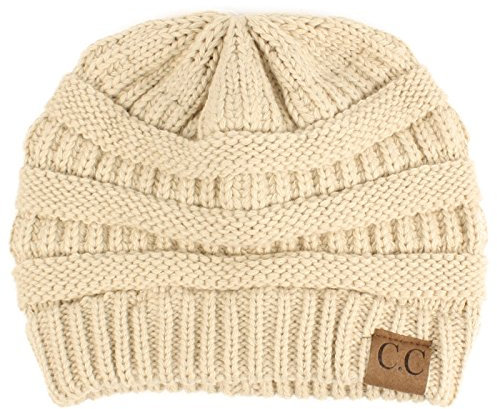 C.C Beanie / Beanie-Mütze, klassisch, mit Zopfmuster, beige, Einheitsgröße