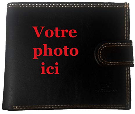 Syl'la Design Papa Petit Portefeuille à Rabat pour Homme Porte Monnaie Noir pour la Fete des Peres (Votre Photo)